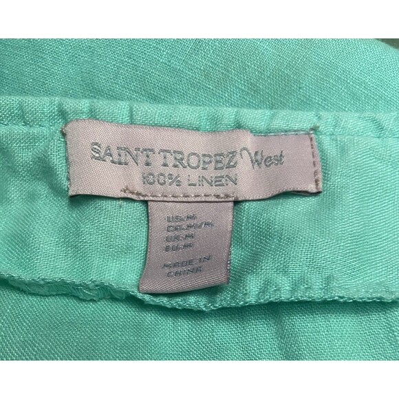 Saint Tropez West Medium Seafoam Green 100% Linen Embroidered Top - Picture 3 of 4